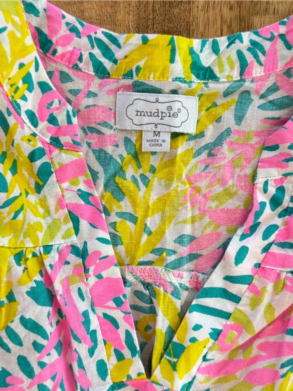 Mud Pie Tropical Floral Tunic Dress Cover Up Pink Teal Yellow Size M - Picture 2 of 6